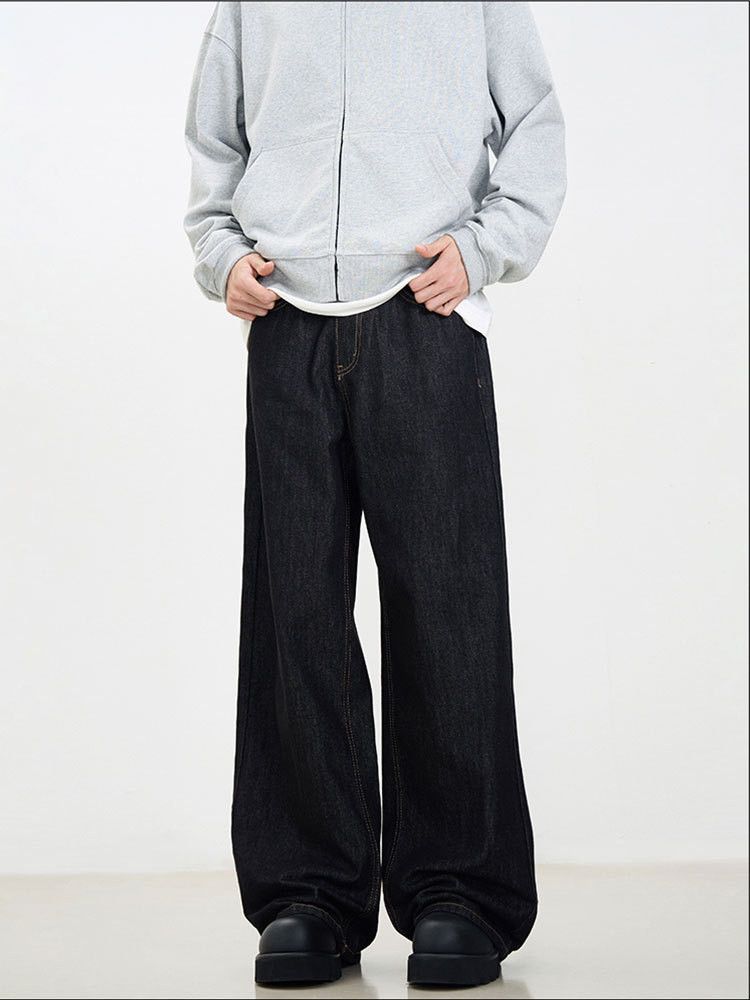 Jean Men's loose American style simple solid color straight jeans Size US 32 / EU 48 - 3 Thumbnail