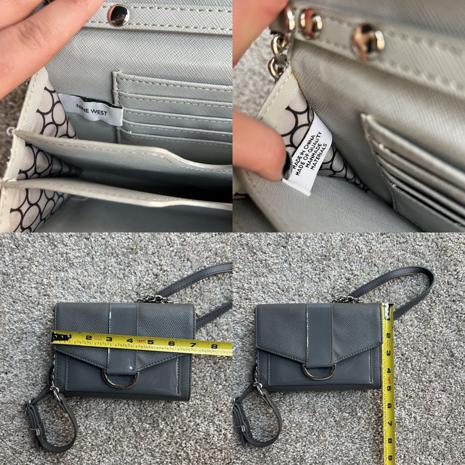 Nine West Nine West Crossbody Bag Womens Mini Gray Faux Leather Patent Chain Shoulder Size ONE SIZE - 9 Thumbnail