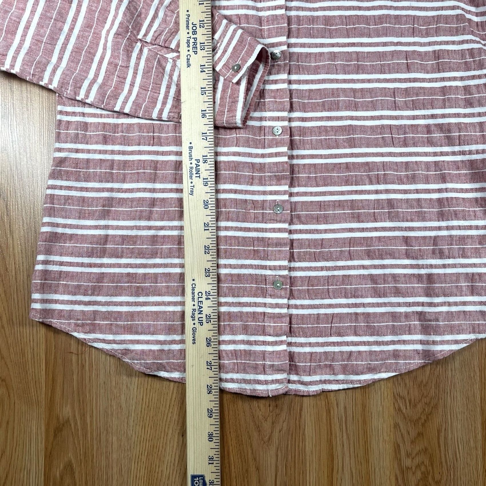 Jones New York JNY Jones NY Linen Blend Striped Long Roll Tab Sleeve Button Up Shirt Womens M Pink Shirt Ladies M Size M / US 6-8 / IT 42-44 - 4 Thumbnail