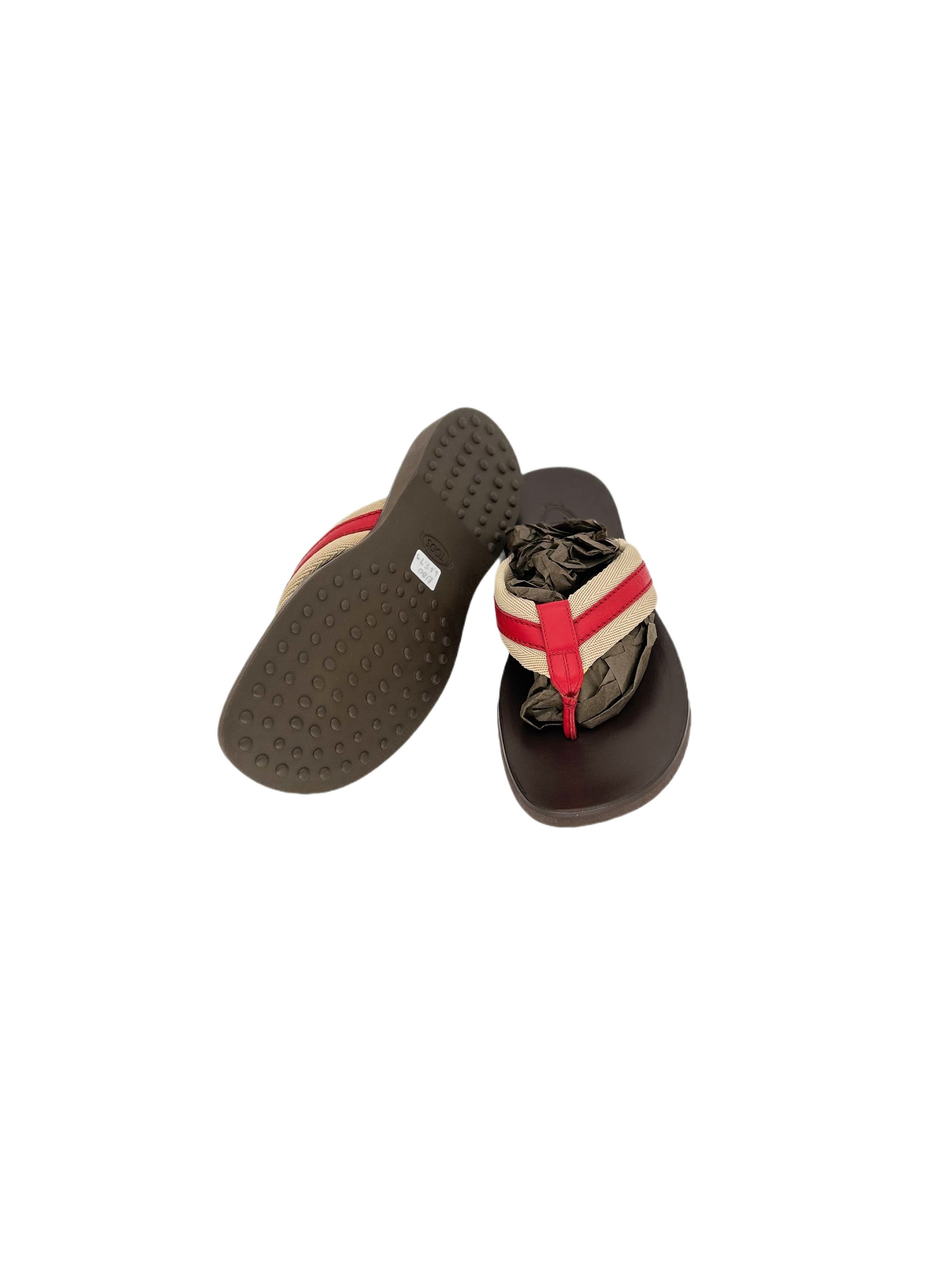 Tod's TODS Brown Leather Sandal With Canvas / Leather Thong Upper Size US 7.5 / EU 40-41 - 5 Thumbnail