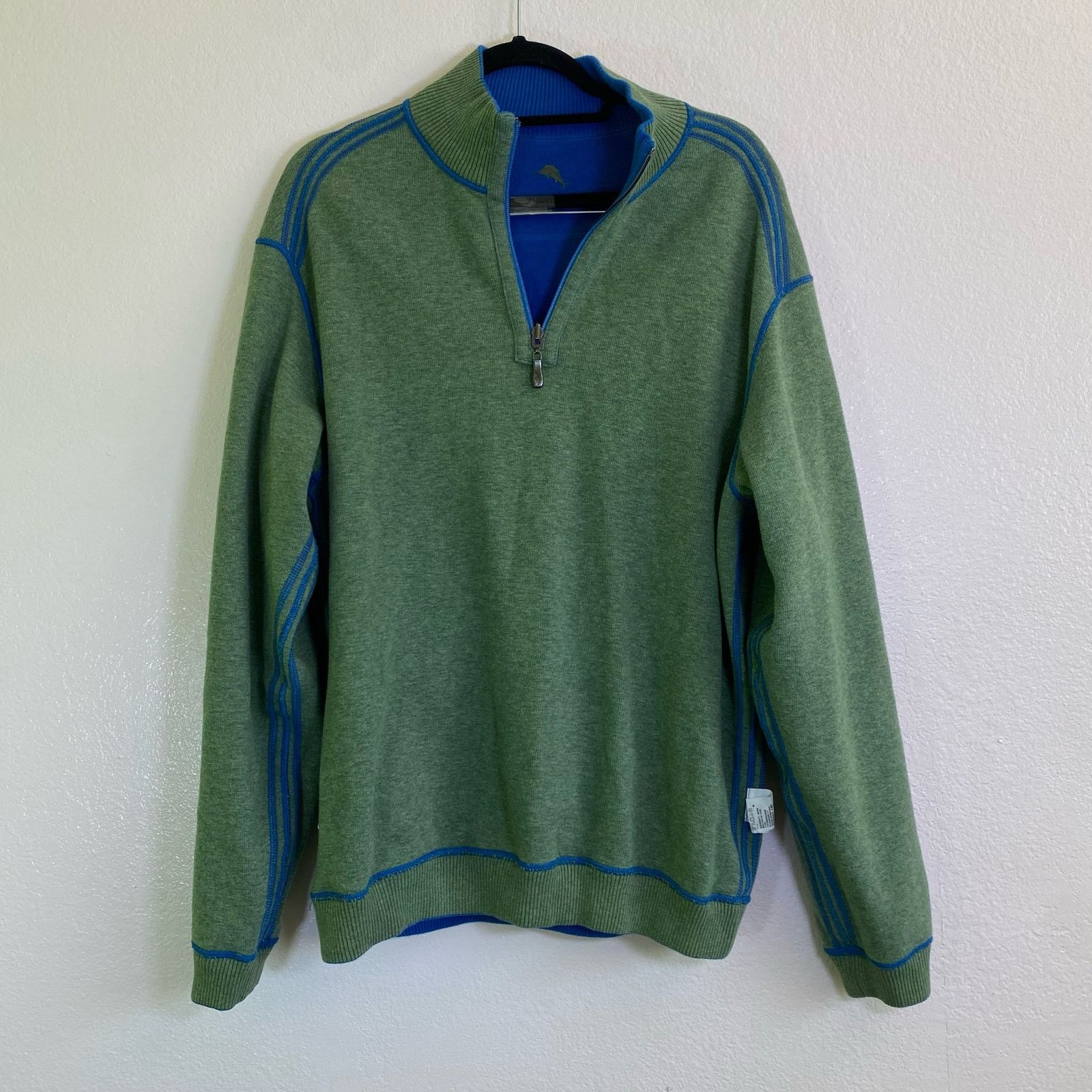 Tommy Bahama Tommy Bahama Reversible Blue Green Quarter Zip Sweater L Size US L / EU 52-54 / 3 - 6 Thumbnail