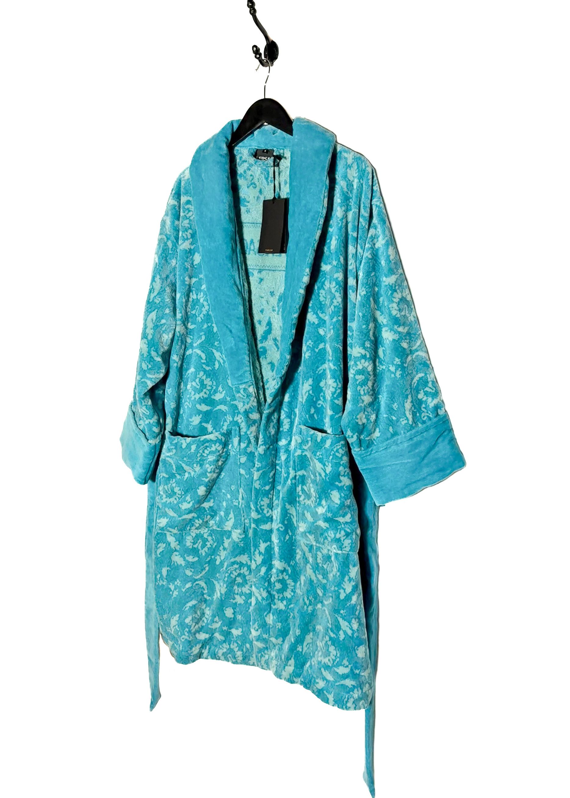 Versace Versace Turquoise Blue Barocco Jacquard 90s Logo Bathrobe Size ONE SIZE - 2 Thumbnail