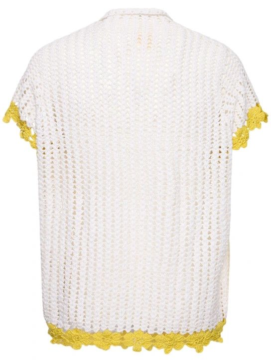 HARAGO o1lsvrm0425 Crochet Cotton S/S Shirt in White Size US XS / EU 42 / 0 - 2 Thumbnail