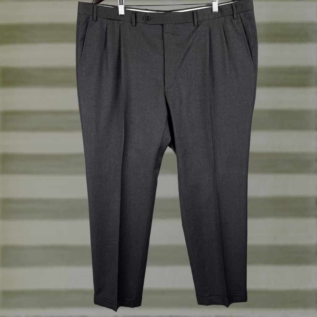 Canali Canali Dress Pants Mens 42x32 Charcoal Gray Pleated Front Cuffed Hem 100% Wool Dress Pants Mens 42 Gray Wool Classic Slim? Size US 42 / EU 58 - 1 Thumbnail