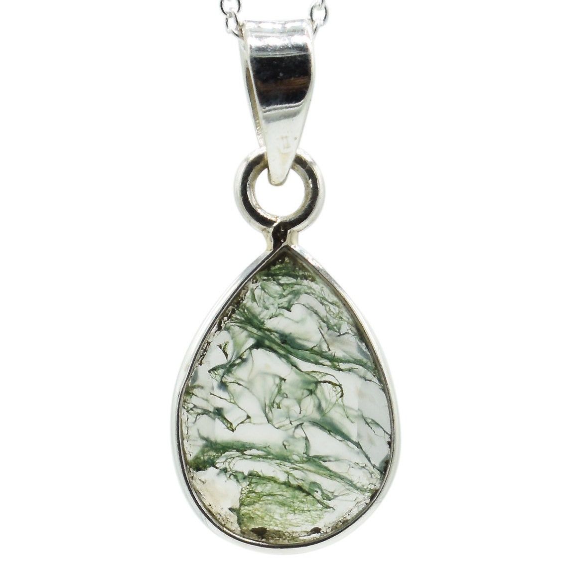 Handmade 925 Silver Moss Agate Necklace Checker Cut stone Pendant Size ONE SIZE - 8 Thumbnail