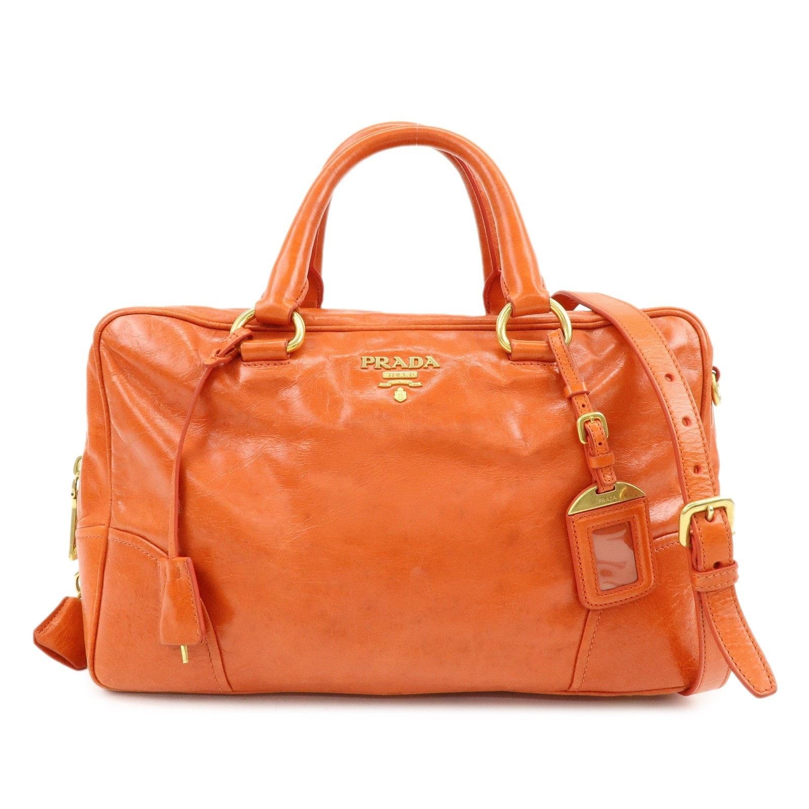 Prada Prada Logo Leather Duffle Bag Orange Size ONE SIZE - 1 Thumbnail