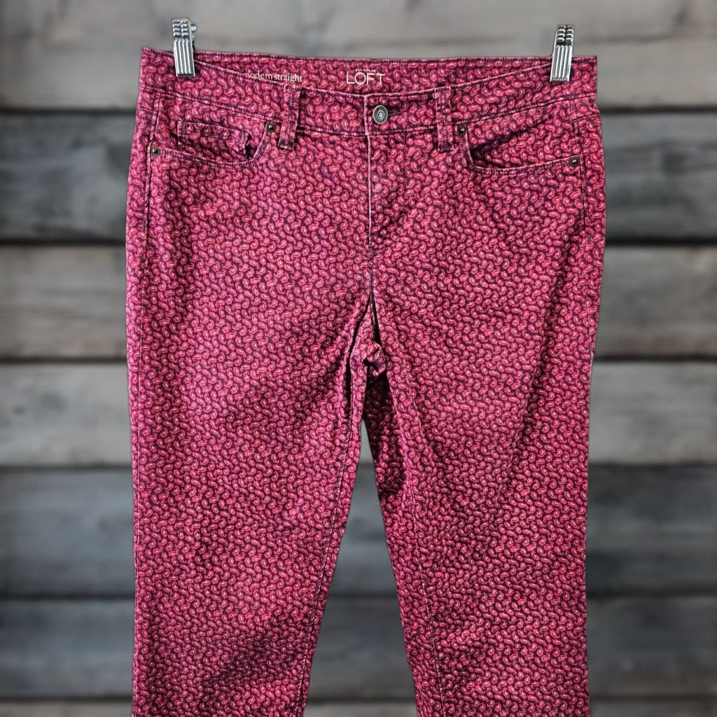 Loft LOFT Jeans Womens Modern Straight Paisley Purple Pink 8 Denim Cotton Blend Inseam 31 in Rise 8.5 in N/A Size 30" / US 8 / IT 44 - 1 Thumbnail