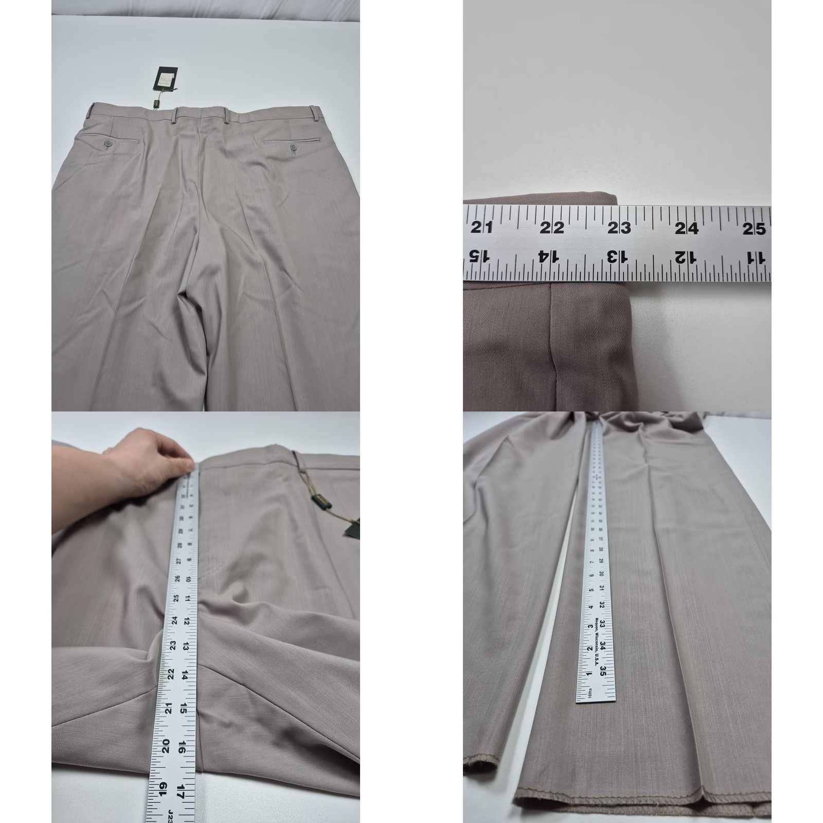 Vintage Zanieri Dress Pants Mens 46x37 Beige Wool Pleated Straight Unhemmed Italy NWT Size US 30 / EU 46 - 8 Thumbnail