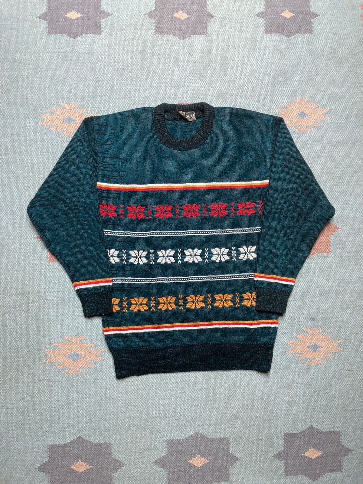 Vintage VTG knit sweater crewneck oswal striped snowflakes M Size US M / EU 48-50 / 2 - 1 Thumbnail