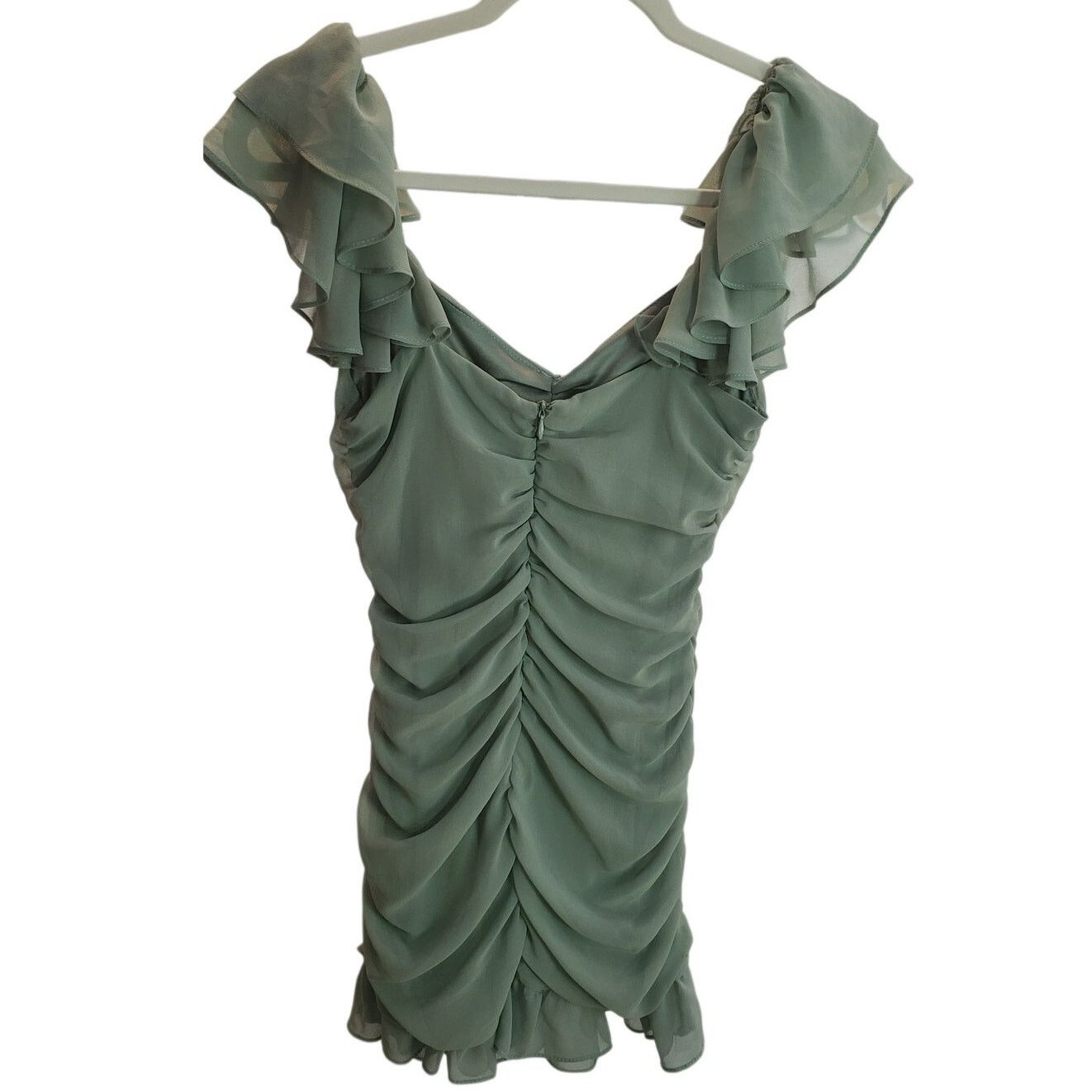 Zara Zara Green Ruched Ruffle Mini Dress Sage Chiffon Look M Size M / US 6-8 / IT 42-44 - 2 Thumbnail