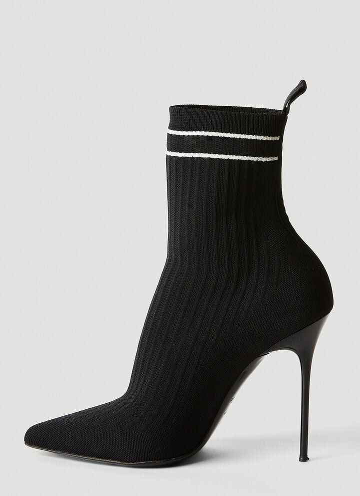 Balmain o1s1wg110925 Logo Print Knit High Heel Boots in Black Size US 7 / IT 37 - 3 Thumbnail