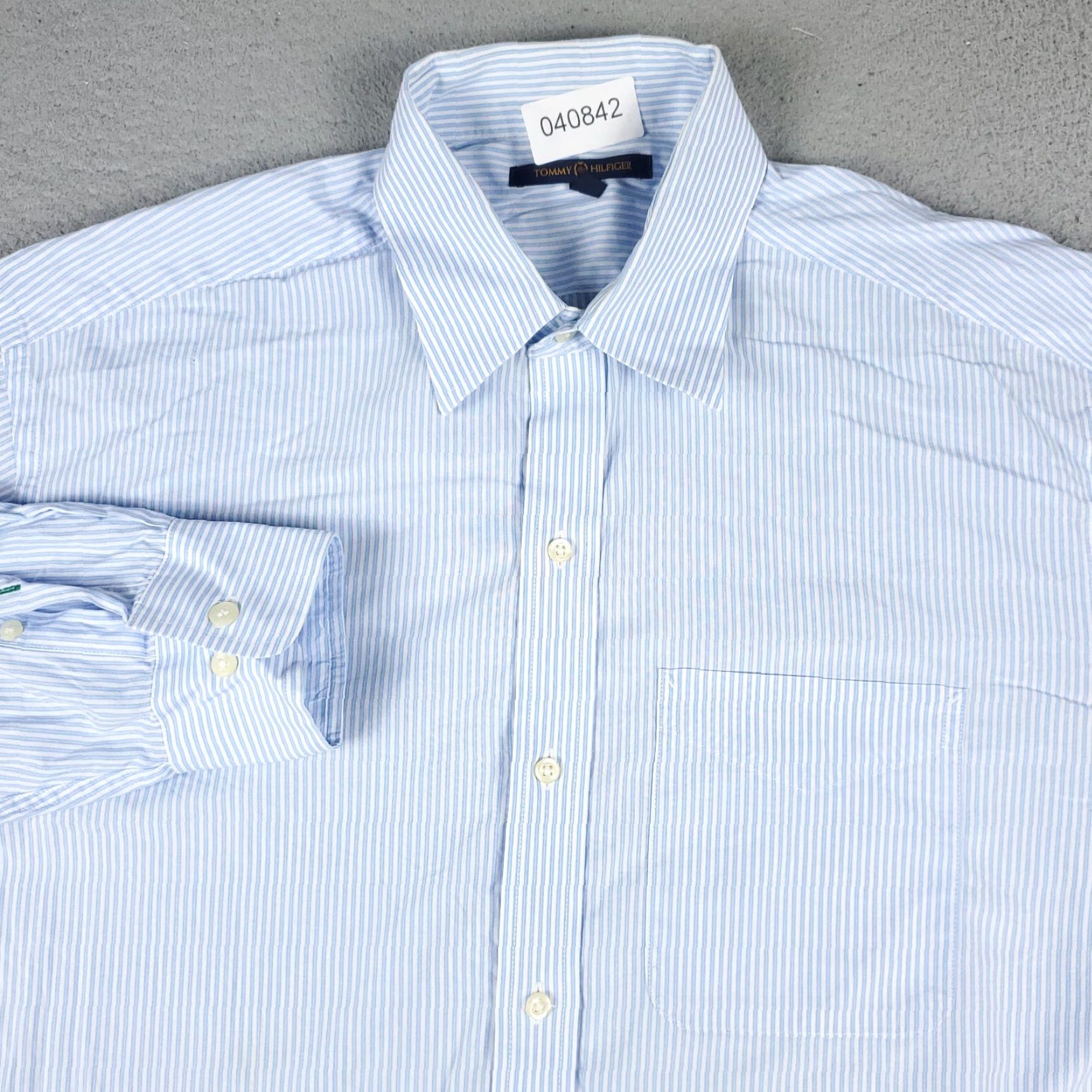 Tommy Hilfiger Tommy Hilfiger Shirt Mens Large Blue Striped Button-Up Long Sleeve Casual Modern Preppy Logo Pocket Size US L / EU 52-54 / 3 - 2 Thumbnail