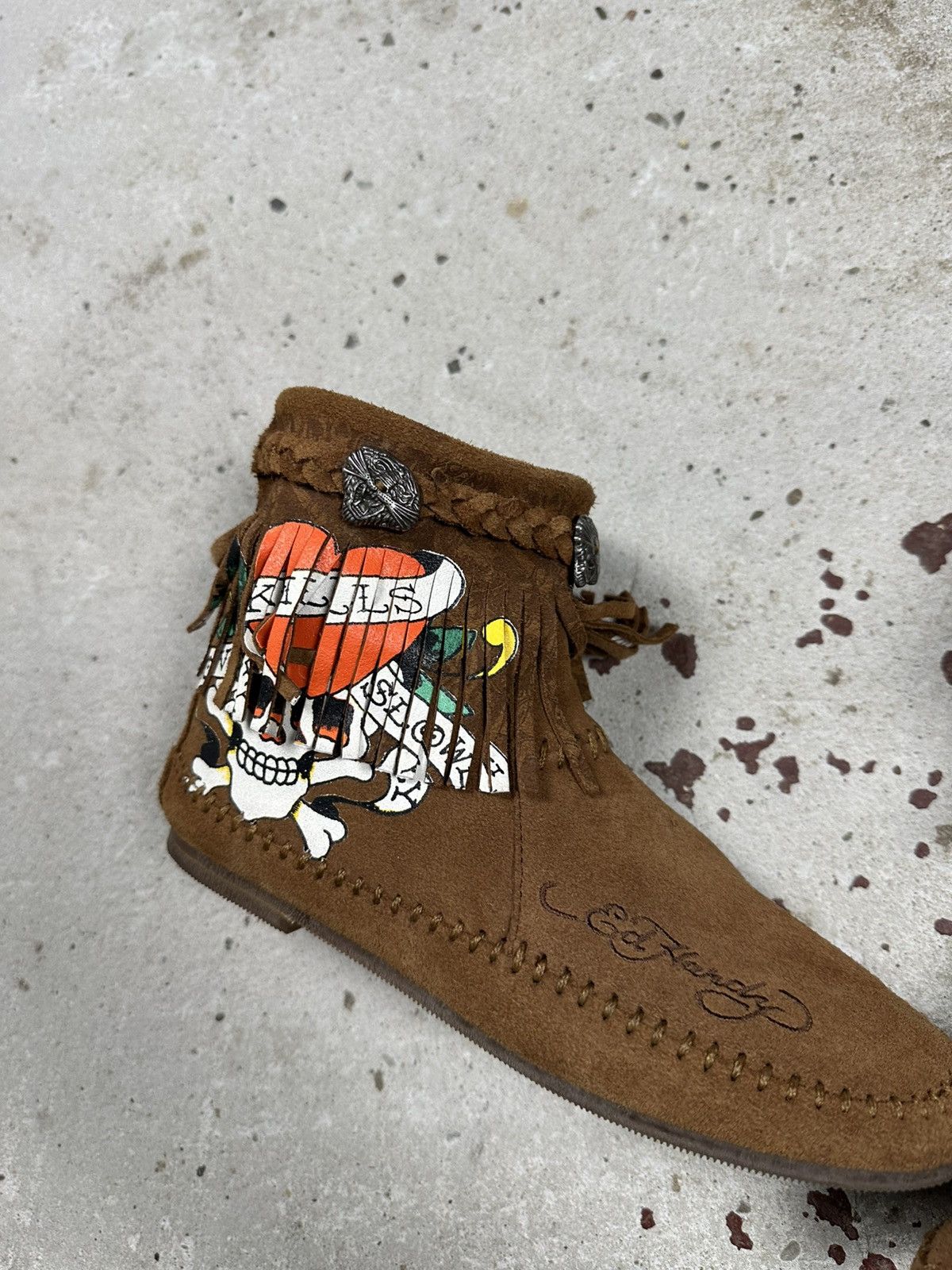 Christian Audigier × Ed Hardy × Vintage Vintage Y2K Ed Hardy Brown Suede Skull Fringe Moccasins Size US 6 / IT 36 - 4 Thumbnail