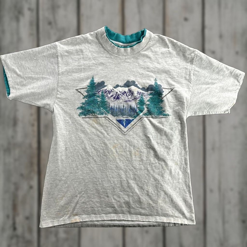 Doublet VINTAGE 90s Mountain Nature T-Shirt Mens Large Gray Double Collar Outdoor Graphic Tee Size US L / EU 52-54 / 3 - 1 Thumbnail