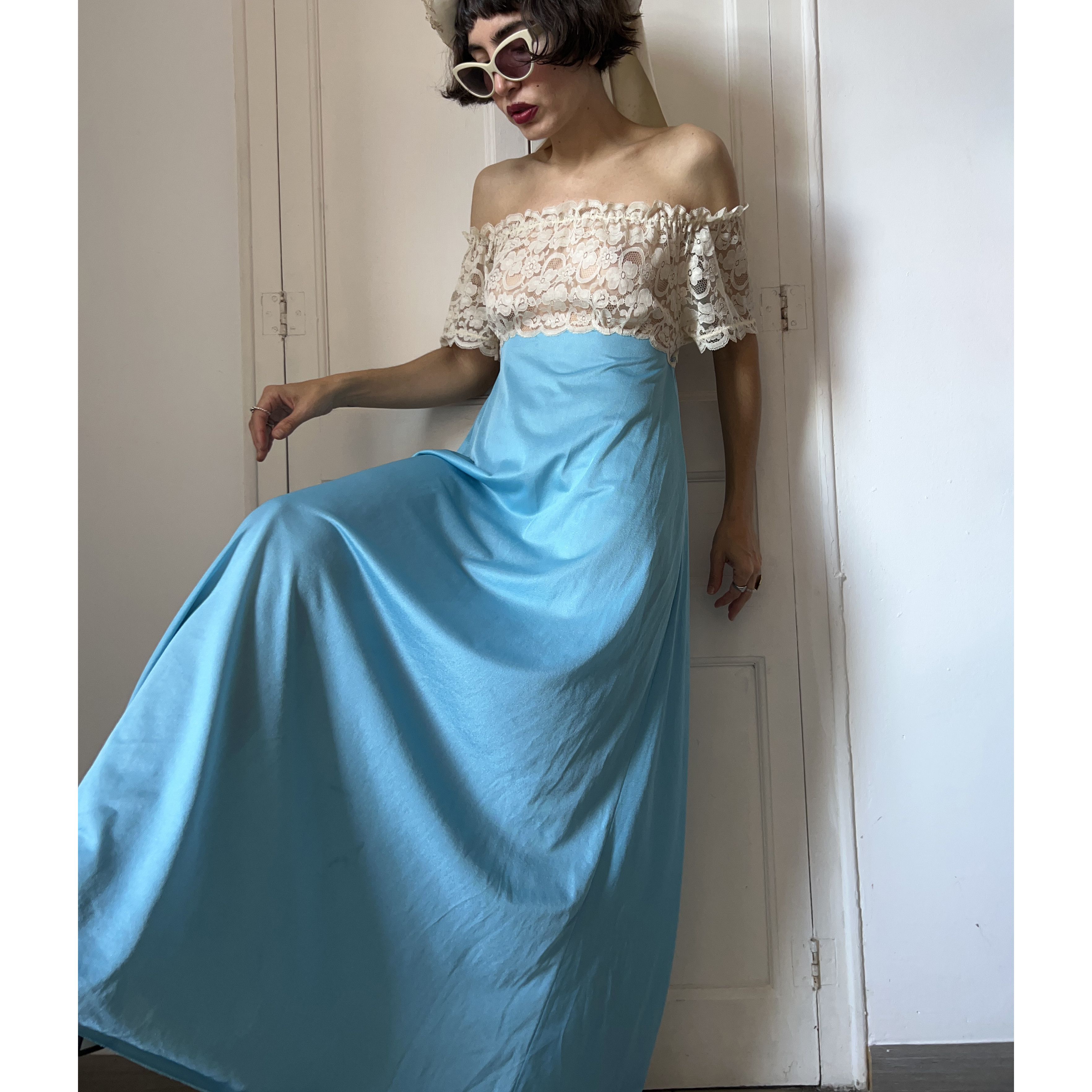 Vintage Vintage 90s Blue Lace off Should Nightgown Size M / US 6-8 / IT 42-44 - 4 Thumbnail