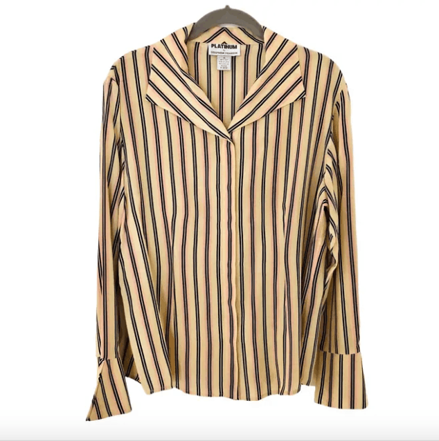 Other S. Yearick Striped Silk and Vintage White/Brown Blouse/JKT Size L / US 10 / IT 46 - 2 Thumbnail