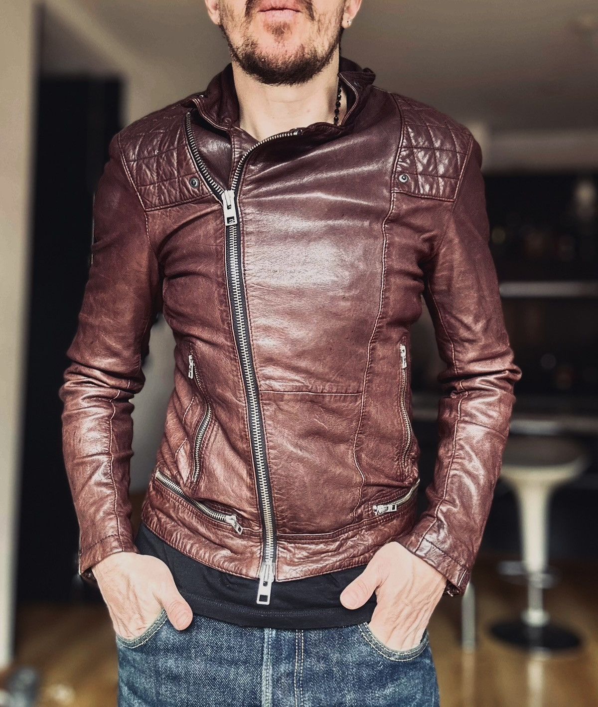 Allsaints All Saints Biker Conroy Lamb Leather Jacket XS Brown Size US XS / EU 42 / 0 - 4 Thumbnail