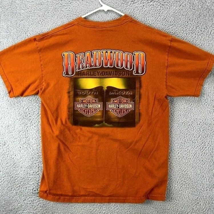 Harley Davidson Harley Davidson Shirt Mens Large Orange Cotton T-Shirt Tee Made In USA Deadwood Size US L / EU 52-54 / 3 - 2 Thumbnail