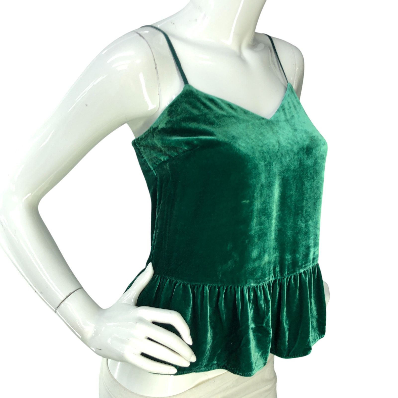 J.Crew J Crew Size 00P Top Velvet Peplum Cami Silk Blend Green Size XXS / US 00 / IT 34 - 10 Thumbnail