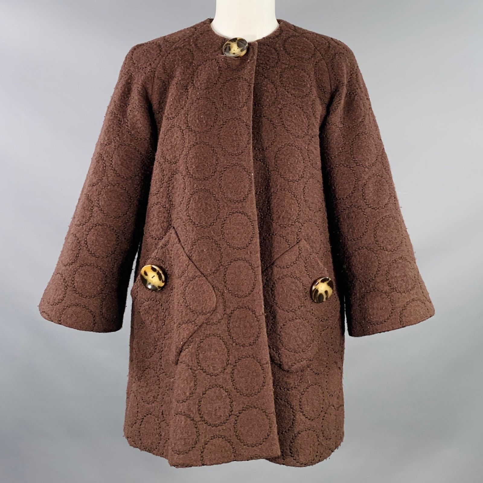 Other LIZ LOGIE Brown Wool Blend Embroidered Circles Raglan Jacket Size M / US 6-8 / IT 42-44 - 1 Thumbnail