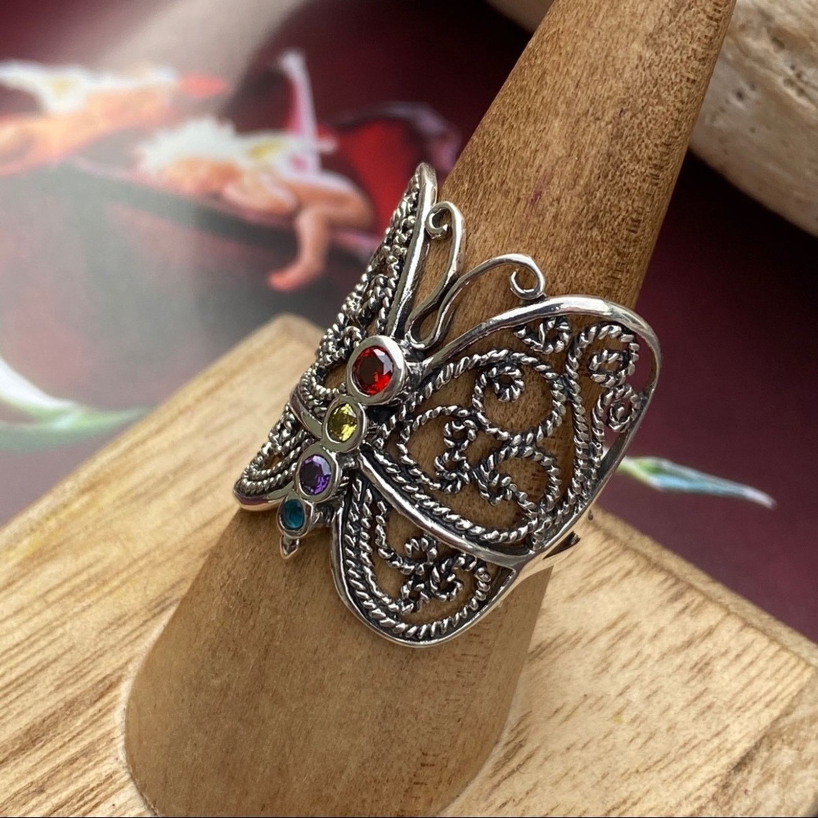 The Unbranded Brand Sterling Silver Filigree CZ Butterfly Ring Size ONE SIZE - 3 Thumbnail