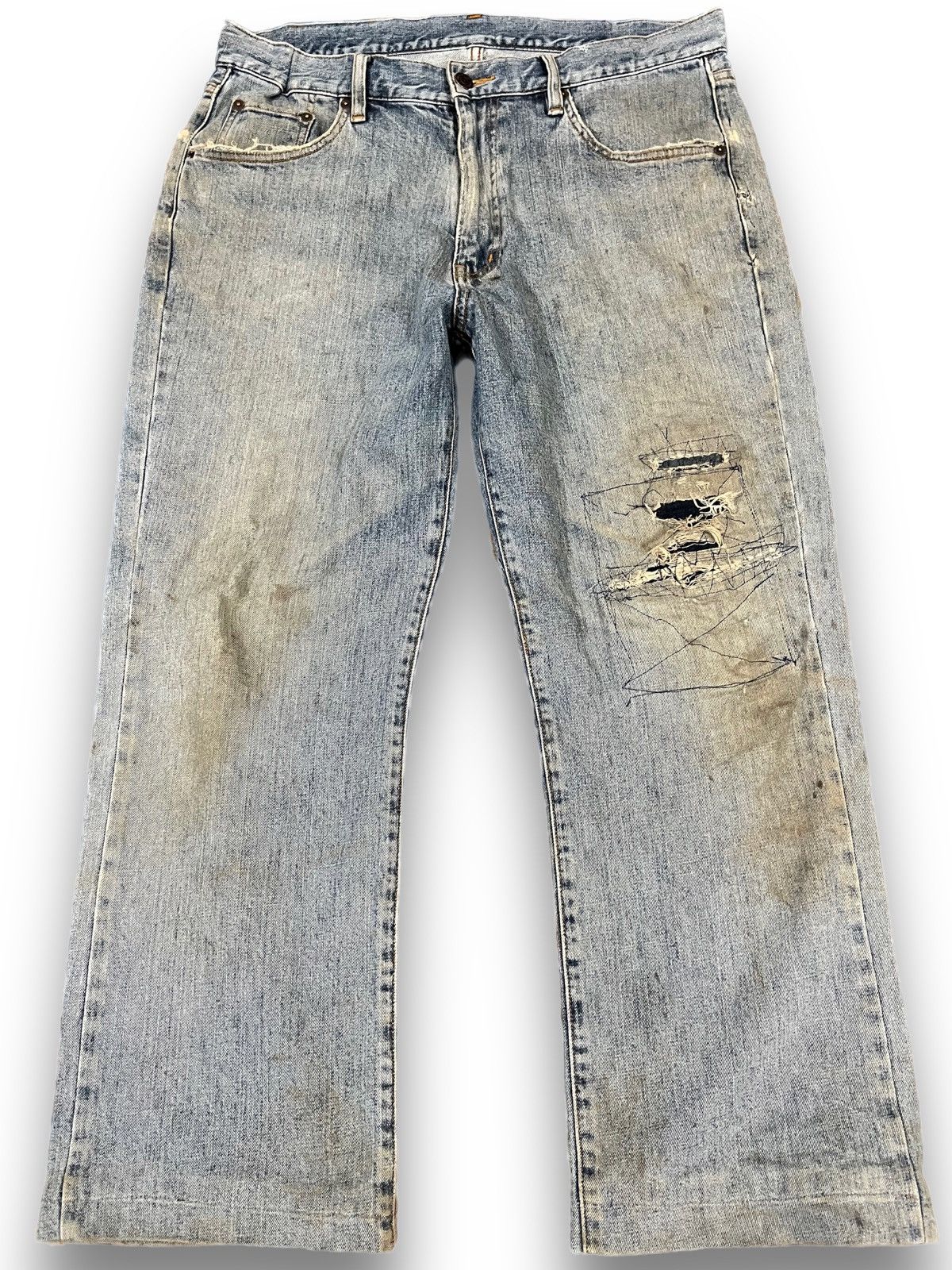 image of 14Th Addiction Vintage Crocodile Baggy Denim in Blue, Men's (Size 34)