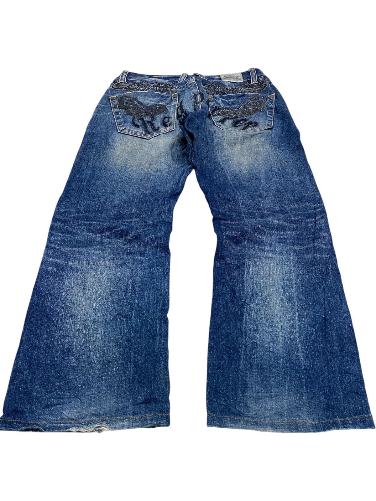 GOSTAR DE FUGA × Japanese Brand Flare Red Pepper Japan Denim Embroidery Mud Washed Distress Size US 32 / EU 48 - 5 Thumbnail