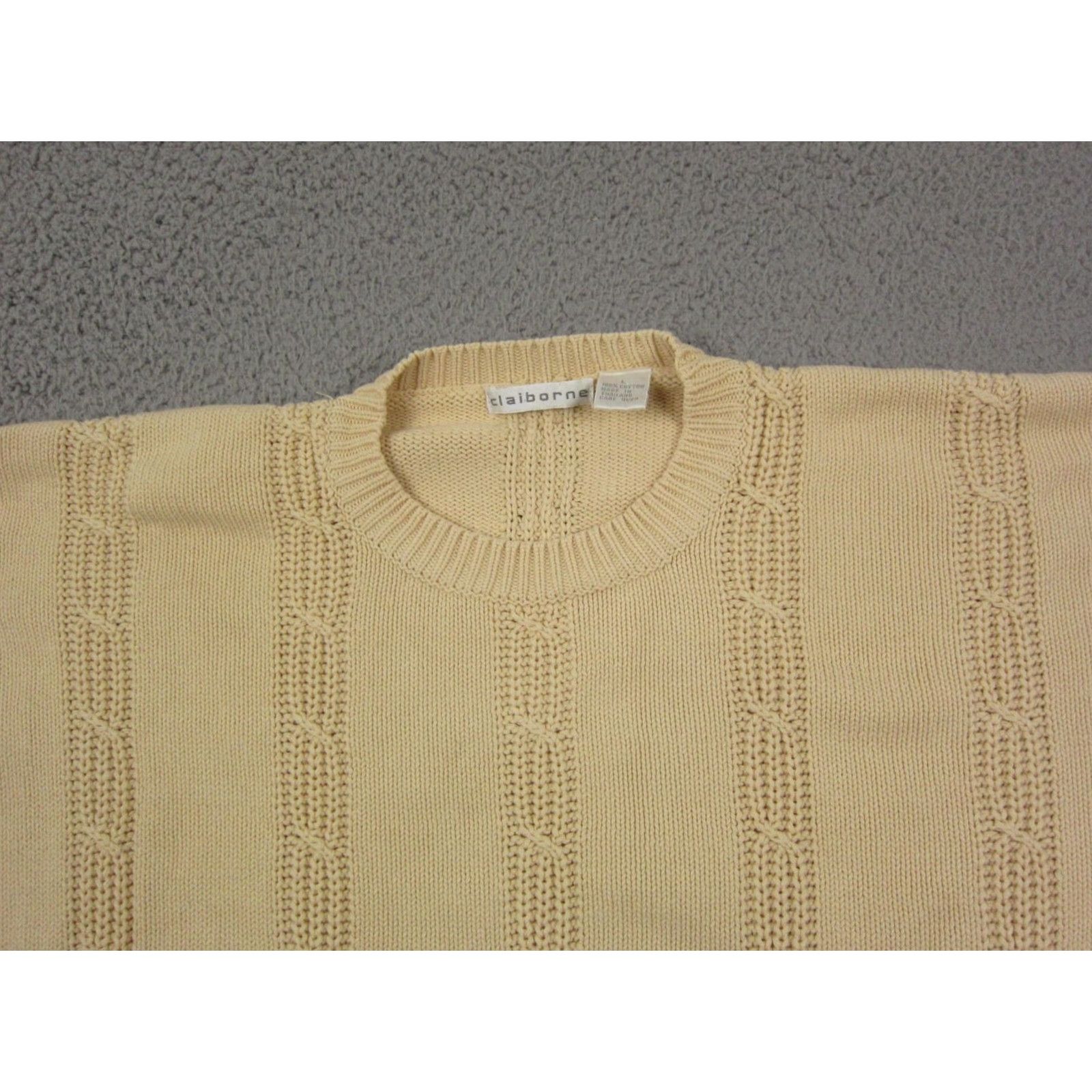 Liz Claiborne VINTAGE Claiborne Sweater Mens L Crew Neck Ivory Cotton Cable-Knit Long Sleeve Pullover Casual Classic Fall Winter Size US L / EU 52-54 / 3 - 2 Thumbnail