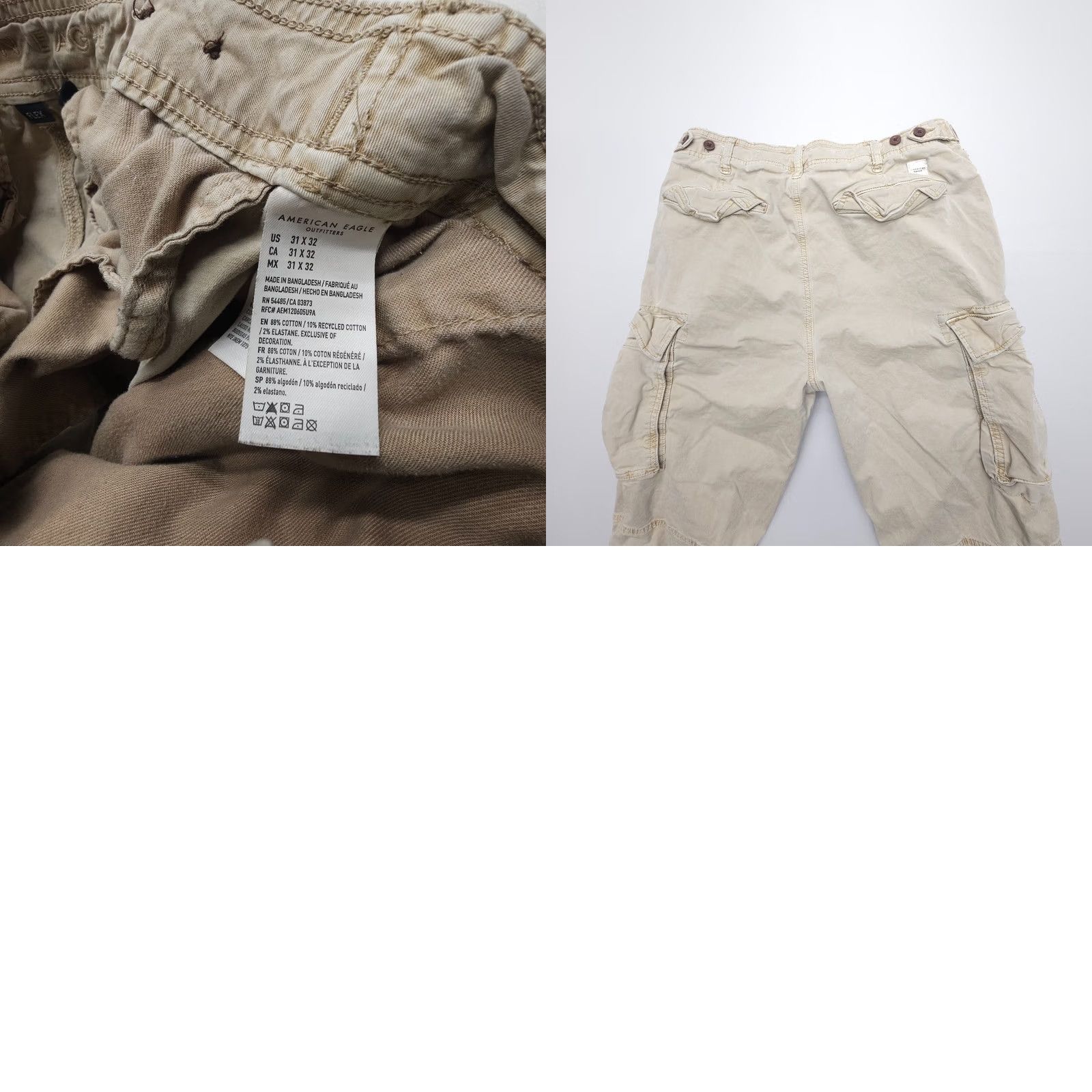 American Eagle Outfitters American Eagle Outfitters AE Flex Lived-In Cargo Pants Mens 31 x 28 Tan Cotton Blend Beige 5-Pocket Regular Tapered Front Mens Size US 31 - 8 Thumbnail