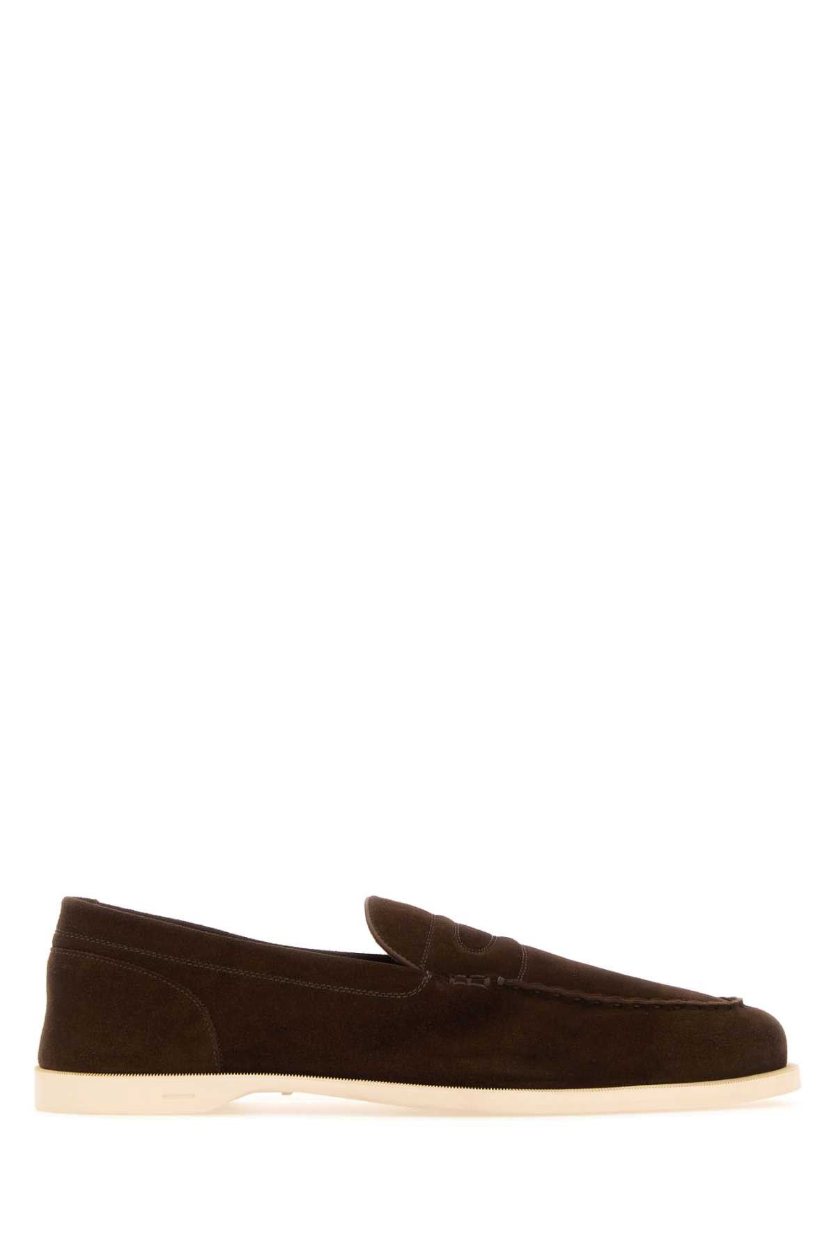 image of John Lobb Chocolate Suede Pace Loafers in Brown, Men's (Size 12)