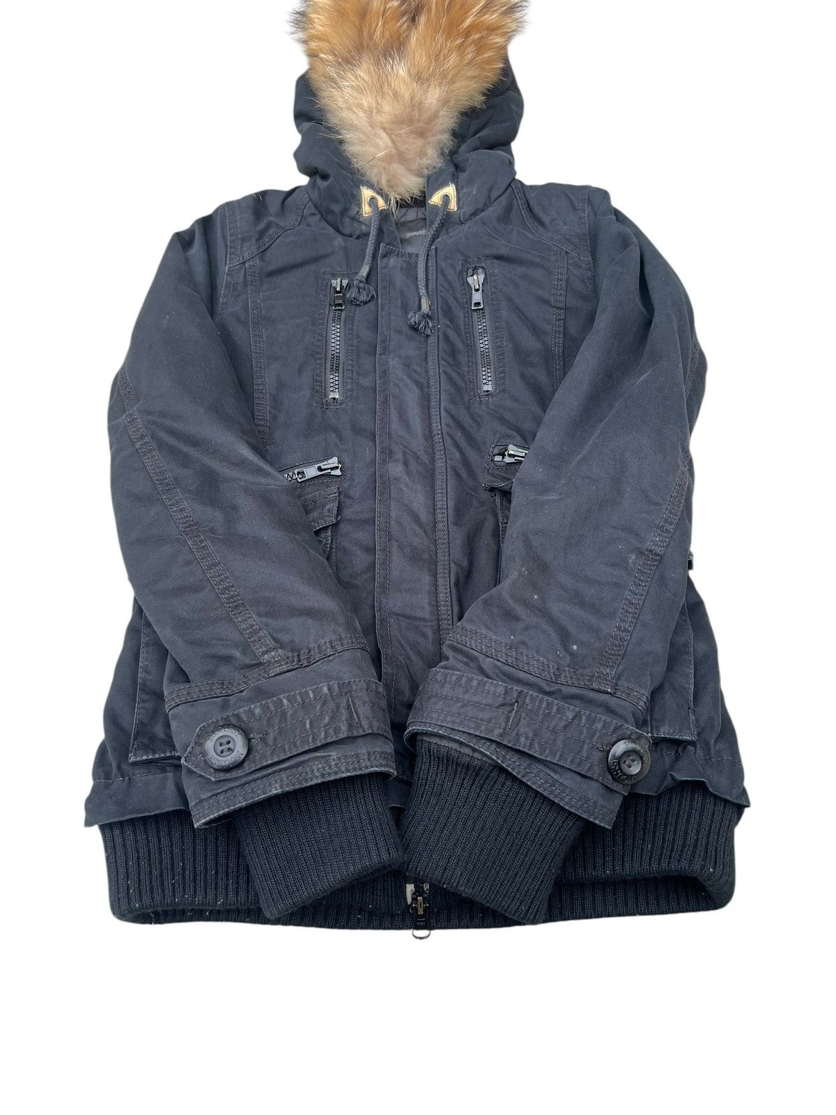 Vintage Moussy Japan Cargo Tactical Raccoon Fur Hoodie Jacket Size US S / EU 44-46 / 1 - 11 Thumbnail