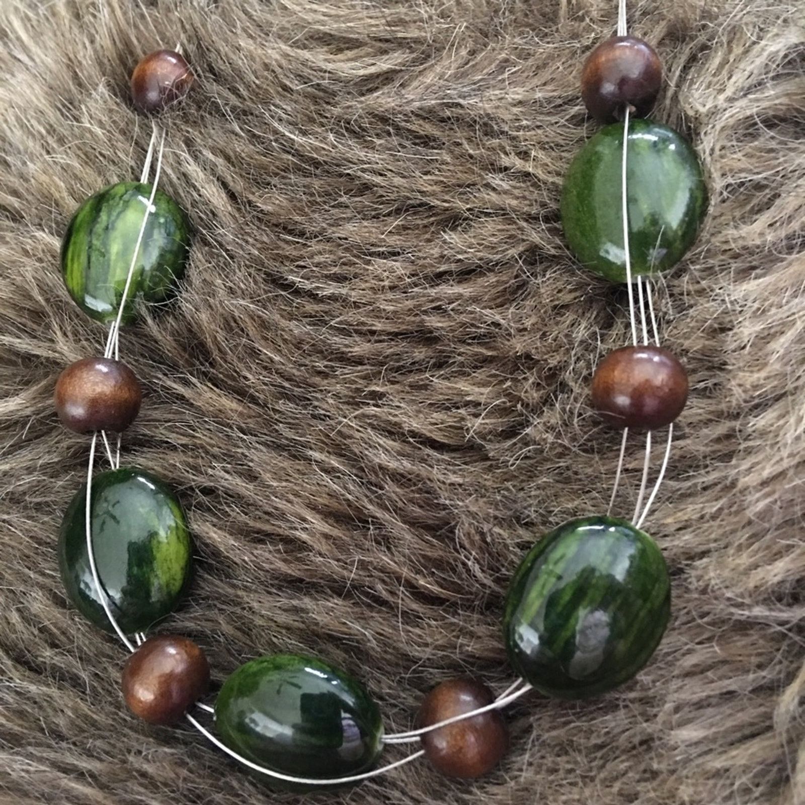 Jewelry Glass and wood floating bead fish line necklace Size ONE SIZE - 6 Thumbnail