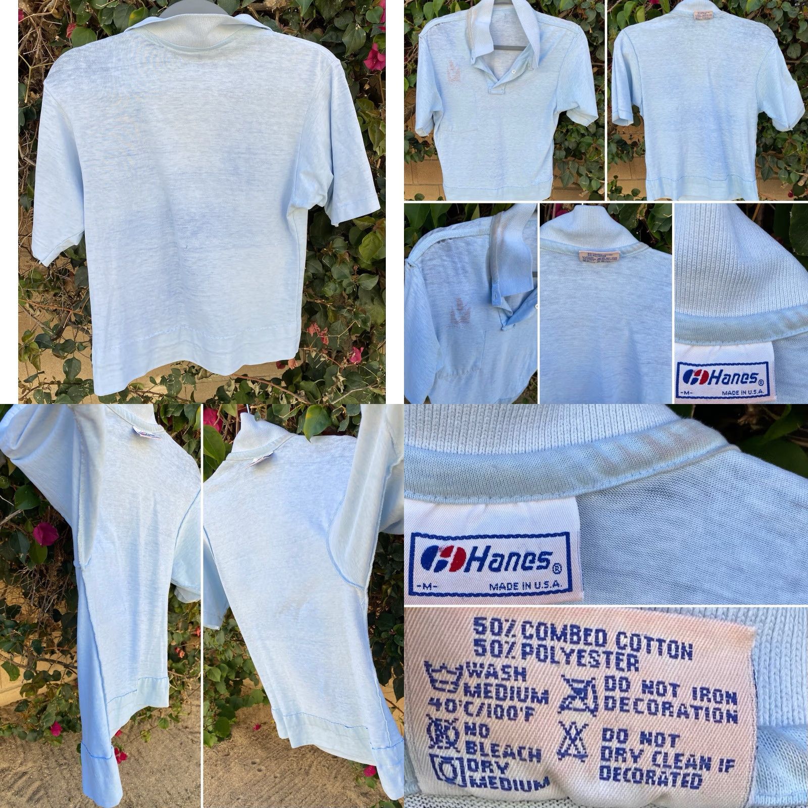 Hanes VINTAGE Hanes Pocket Polo Shirt Short Sleeve Blue 1980s Size M Distressed Thrashed Unisex Mens Womens Boys Girls Size US M / EU 48-50 / 2 - 10 Thumbnail