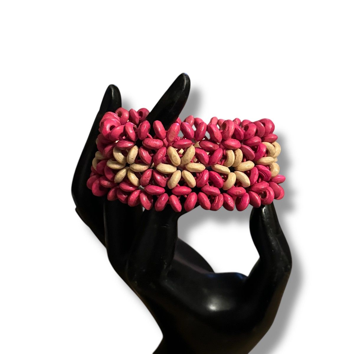 Other Wooden fuchsia and cream floral stretch bracelet Size ONE SIZE - 2 Thumbnail