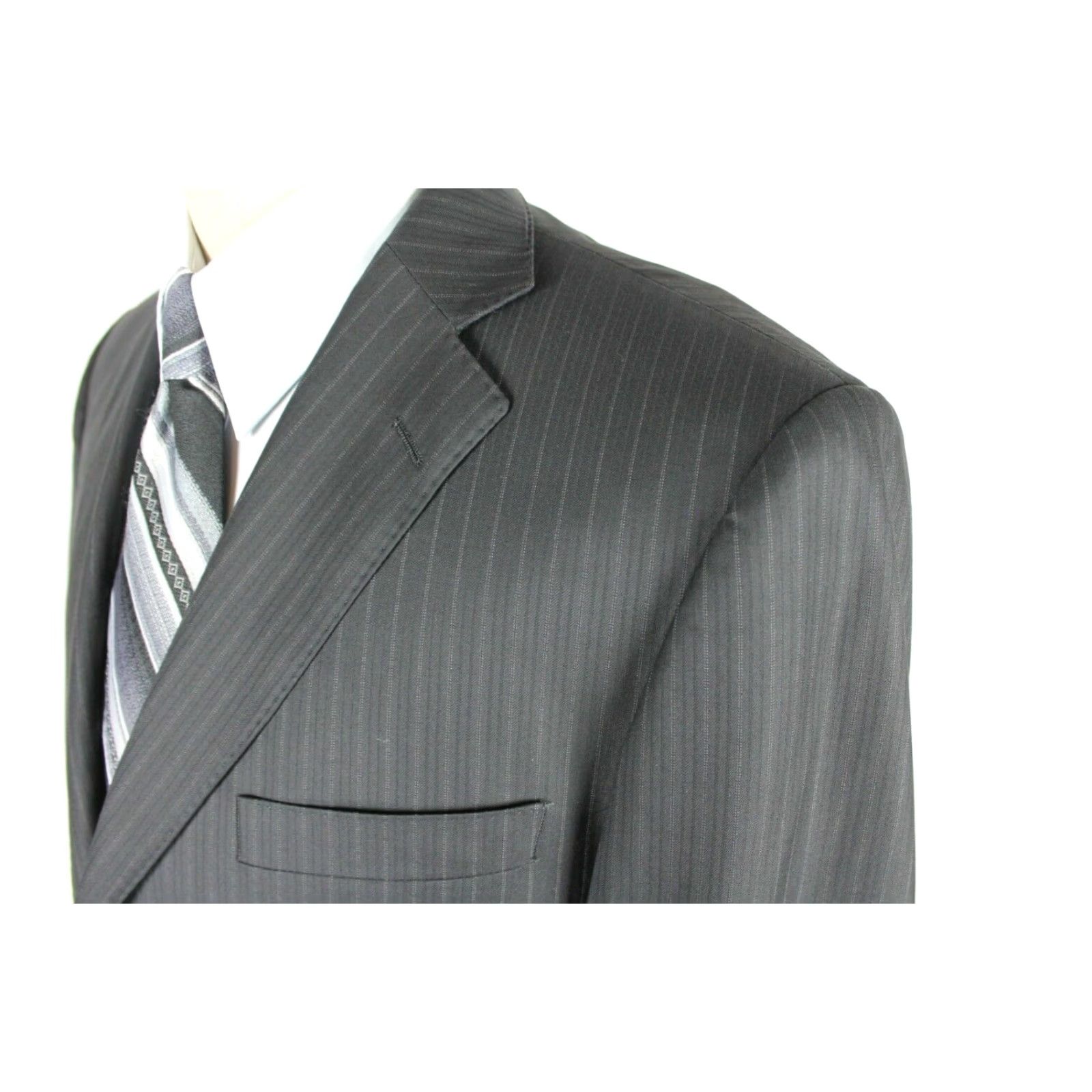 Vintage VINTAGE Blazer Jacket Striped Wool Blend Black 43R 2 Button - Emilio Yuste Mens Blazer Coat Size 42R - 2 Thumbnail