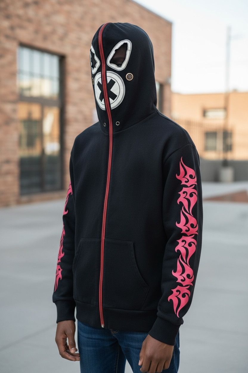 Tribal Streetwear Vintage Milk Tub Mask Full Zip Glow Hoodie Tribal Punk Japan Size US M / EU 48-50 / 2 - 1 Thumbnail