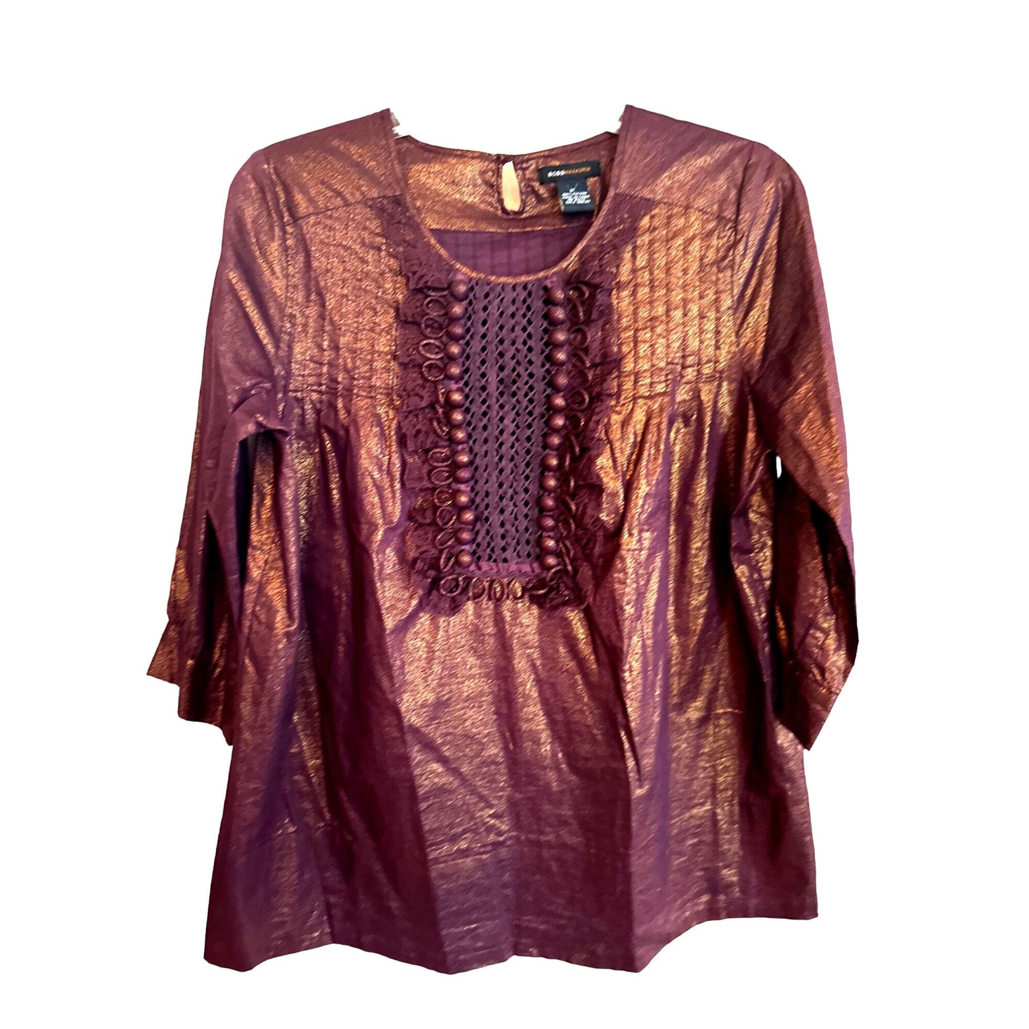 Bcbgmaxazria BCBGMAXAZRIA Metallic Purple and Gold Cotton Blouse With Lac Size M / US 6-8 / IT 42-44 - 1 Thumbnail