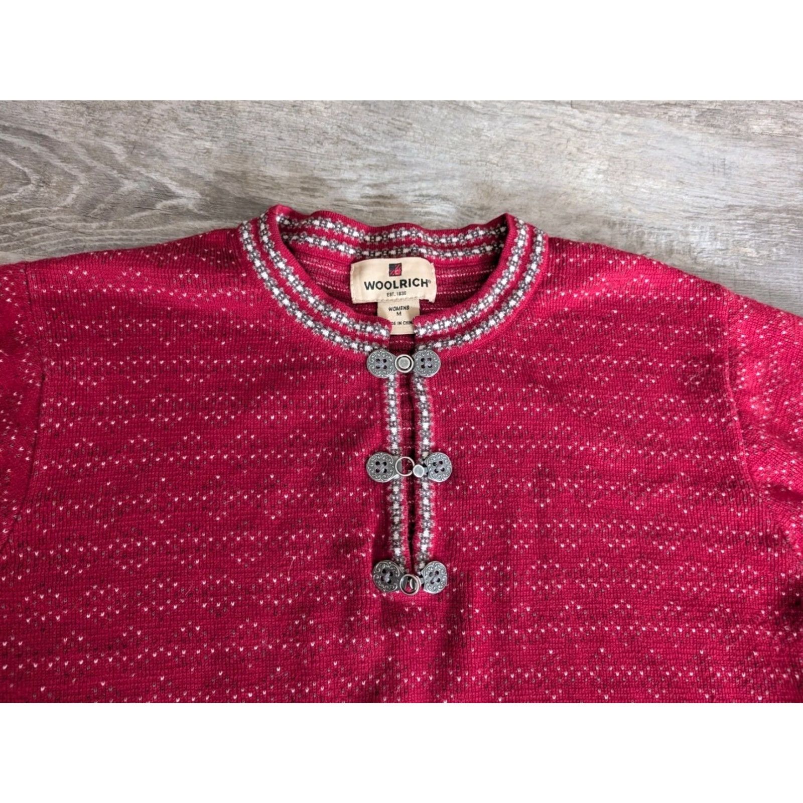 Vintage VINTAGE Woolrich Fair Isle Nordic Sweater Ruby Red Medium Pullover Clasp Women's 90s Y2K Size M / US 6-8 / IT 42-44 - 4 Thumbnail