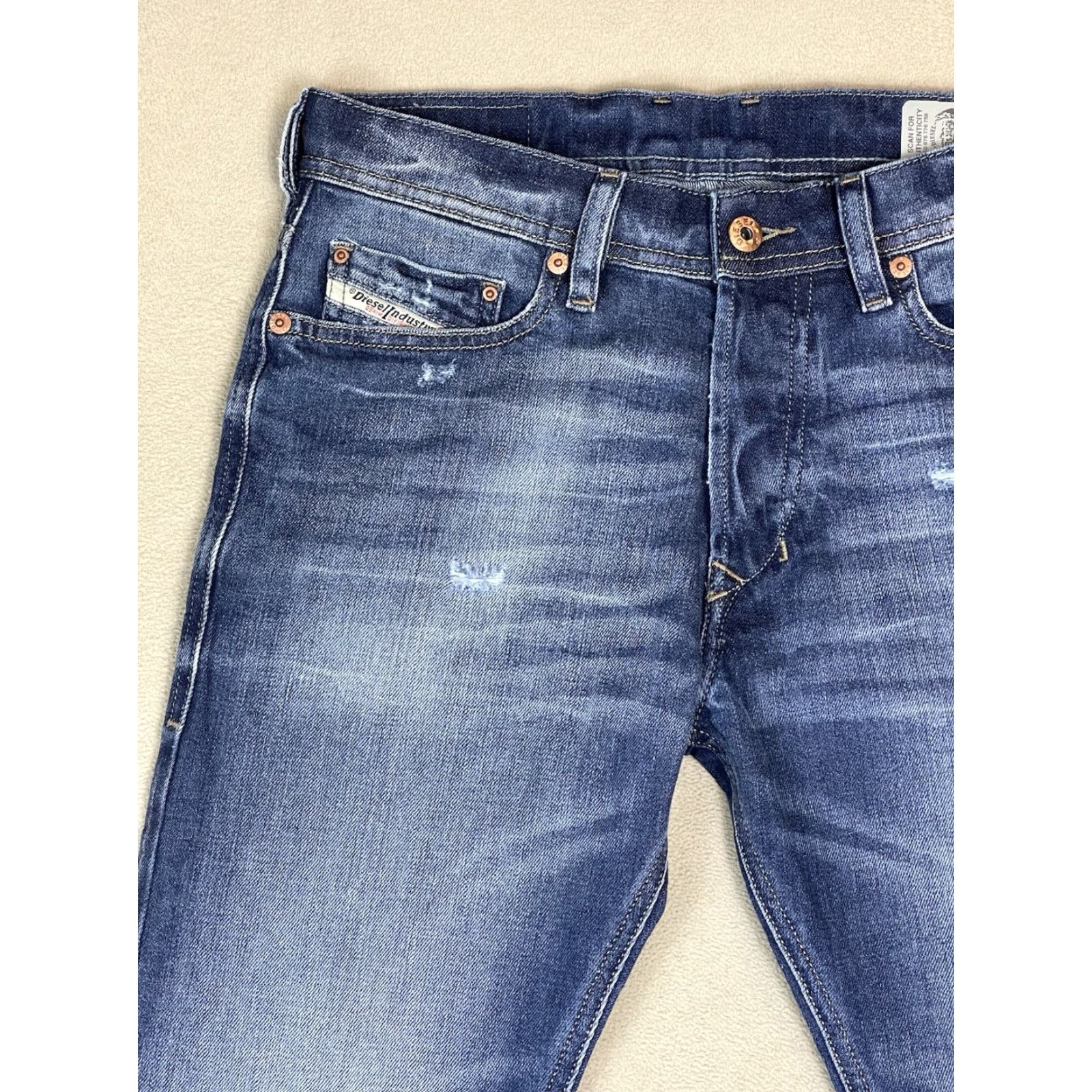 Diesel Diesel Jeans Mens 27x30 Blue Tepphar Slim Carrot Button Fly Distressed Denim Size US 27 - 3 Thumbnail