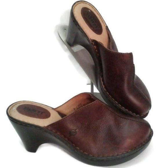 Born Born US 7 Clogs EU 40.5 Slip On Mules W8173 shoes Brown Leat Size US 7 / IT 37 - 1 Thumbnail