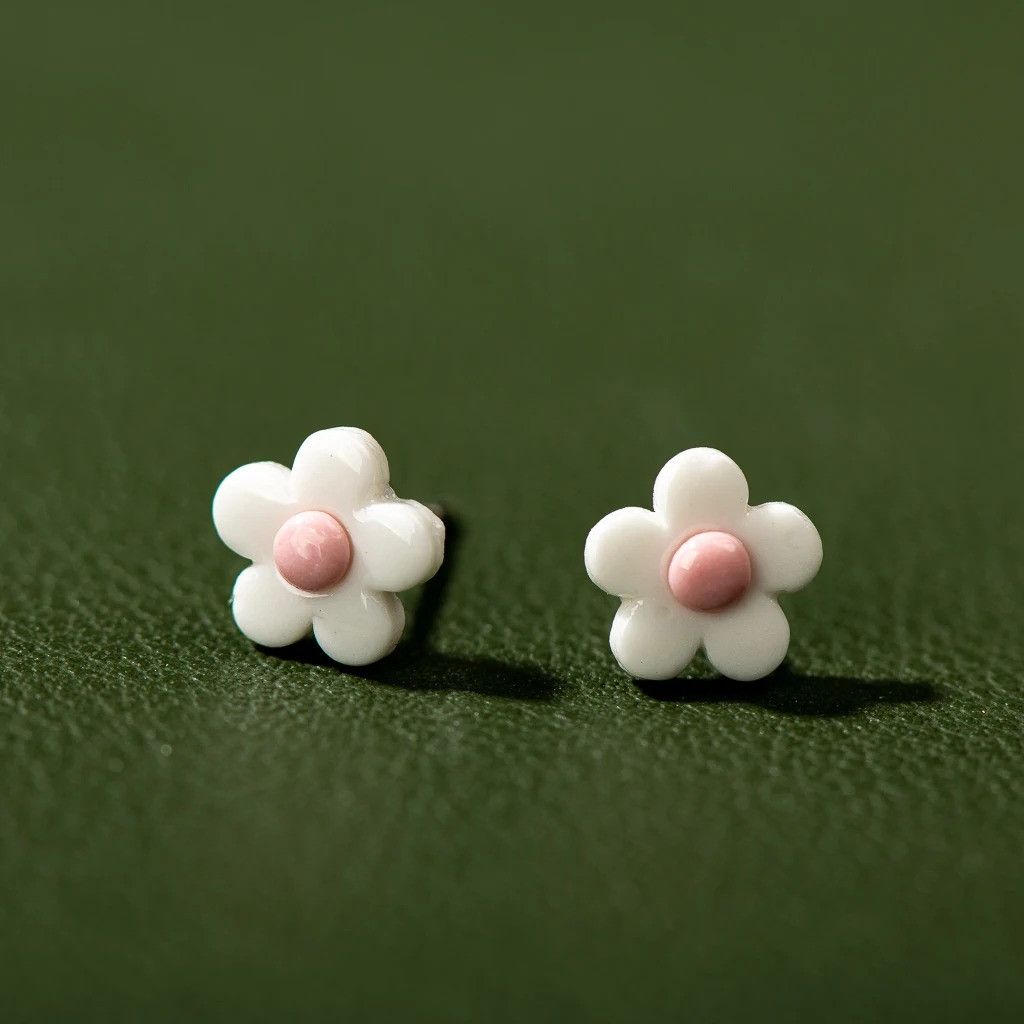 Jewelry Small Flower Stud Earrings Ceramic Ear Gift For Her Size ONE SIZE - 1 Preview