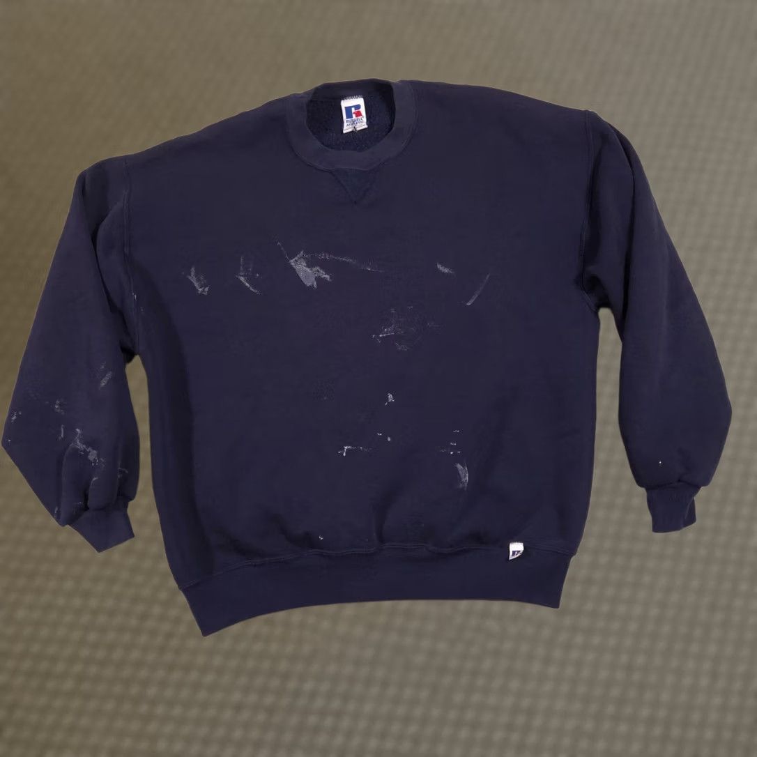 Russell Athletic VINTAGE Russell Athletic Sweatshirt Mens XL Navy Crewneck Paint Stains USA 90s Size US XL / EU 56 / 4 - 1 Thumbnail