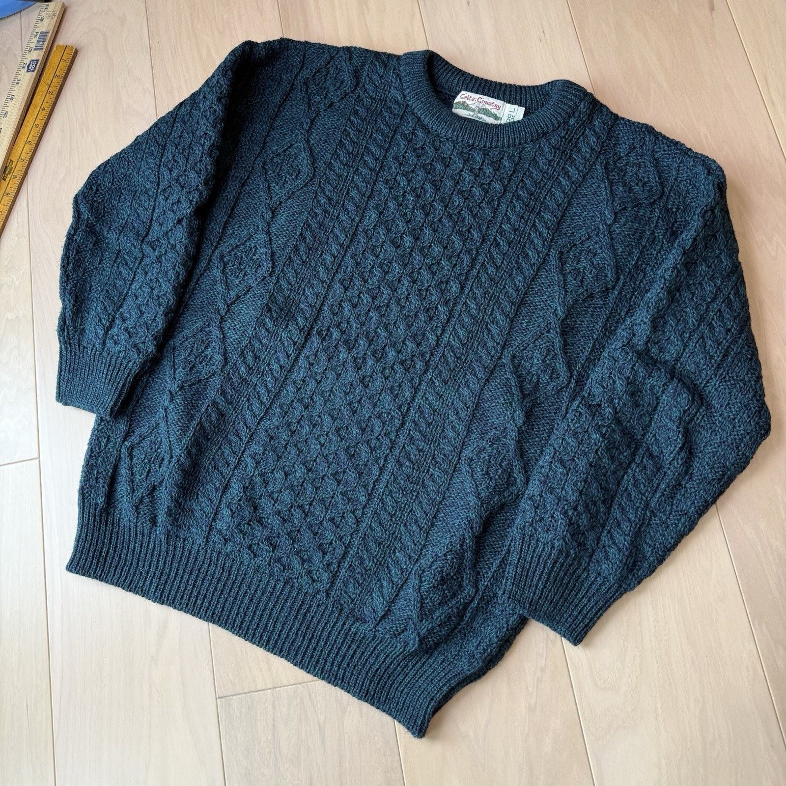 Other Vintage Celtic Country Cable Knit Wool Sweater Large Green Size US L / EU 52-54 / 3 - 9 Thumbnail