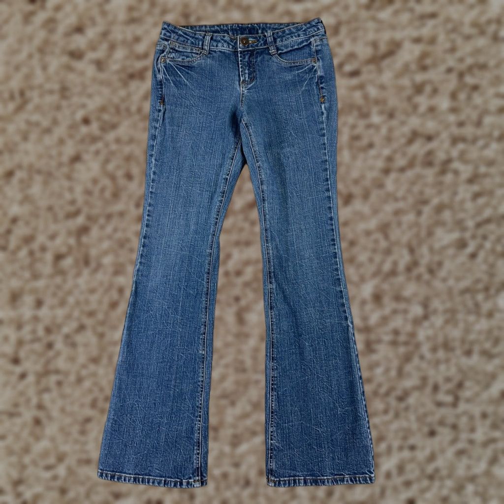Vintage L.e.i. Jeans Womens 5 Blue Denim Flared Embellished Eagle Embroidery 27x31 Size 27" / US 4 / IT 40 - 1 Thumbnail