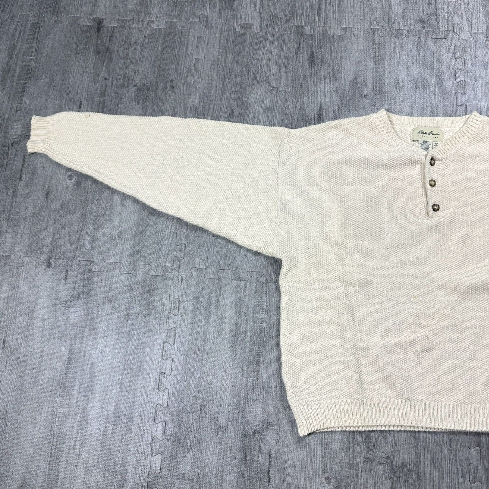 Eddie Bauer VINTAGE Eddie Bauer Waffle Knit Henley Sweater XL Ivory Men All Seasons Classic Pullover Size US XL / EU 56 / 4 - 6 Thumbnail