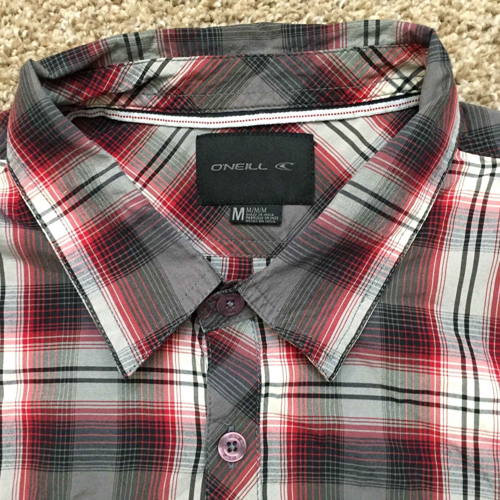 O'Neill O'Neill Shirt Mens Medium Gray Red Plaid Long Sleeve Button Up Size US M / EU 48-50 / 2 - 2 Thumbnail