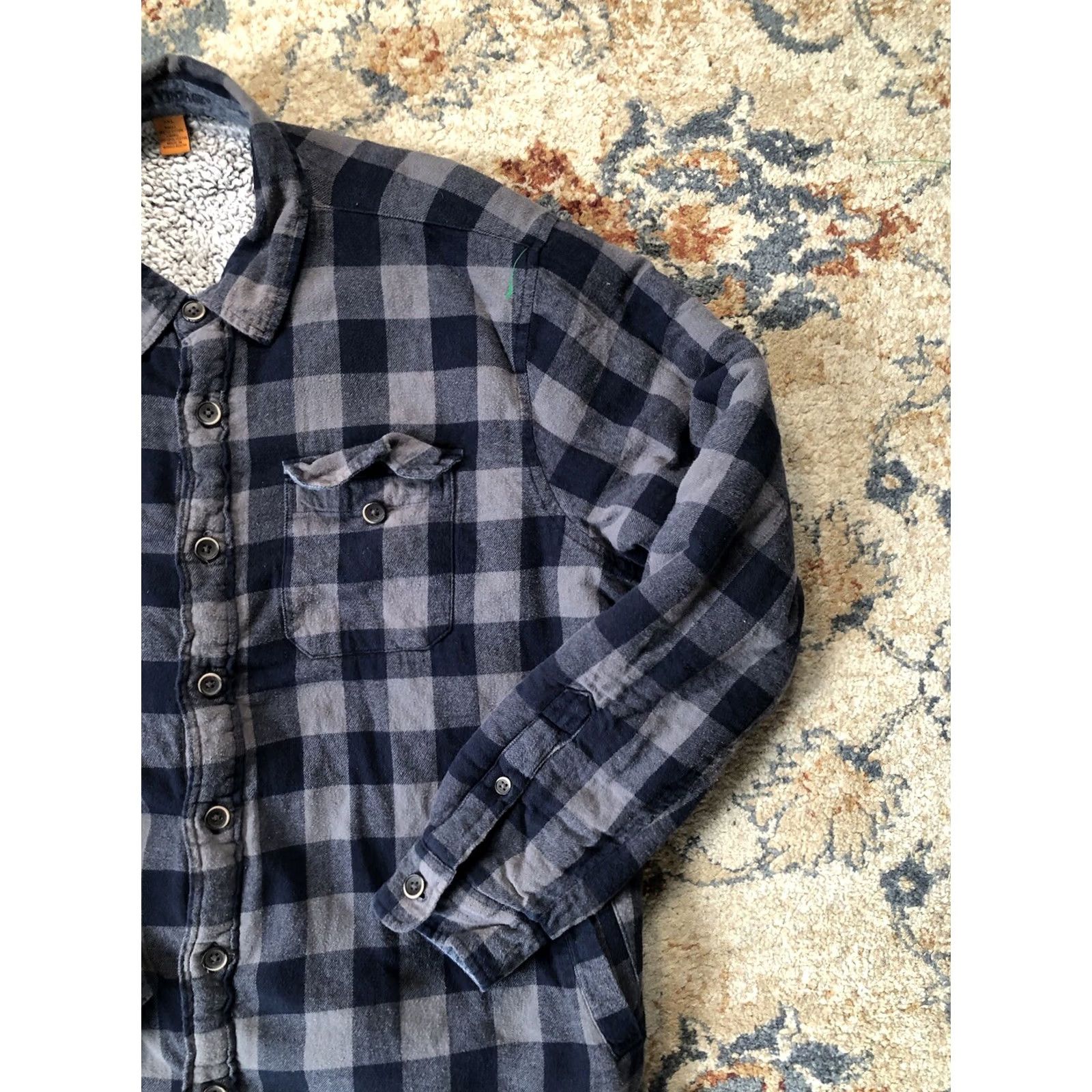 Vintage Tailor Vintage Shirt Jacket Mens 2XL Blue Gray Buffalo Plaid Flannel Sherpa Long Buttoned Lined Cotton Wool Size US XXL / EU 58 / 5 - 4 Thumbnail