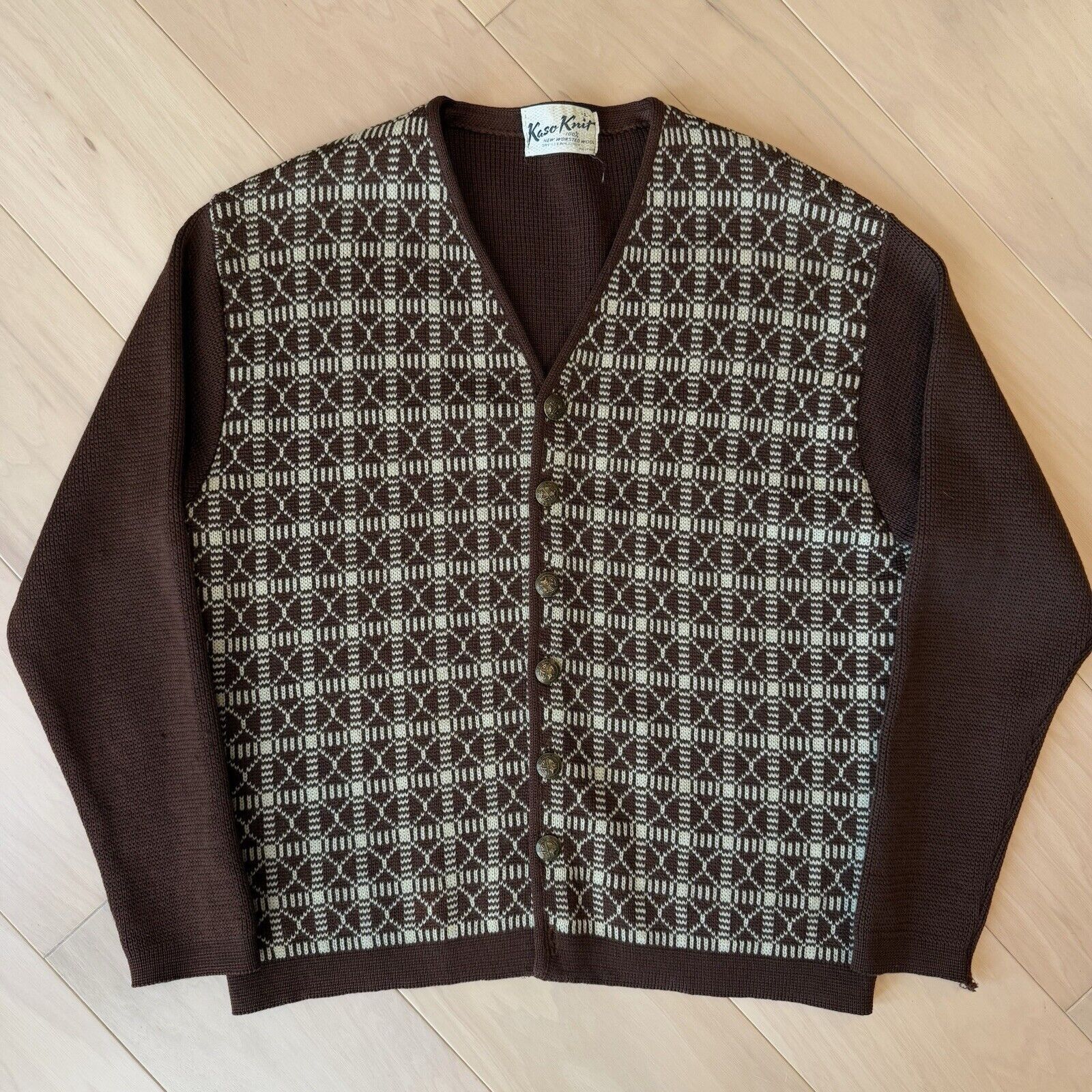 Vintage Vintage Kaso Knit Cardigan Women's L Brown Argyle Worsted Size L / US 10 / IT 46 - 2 Thumbnail