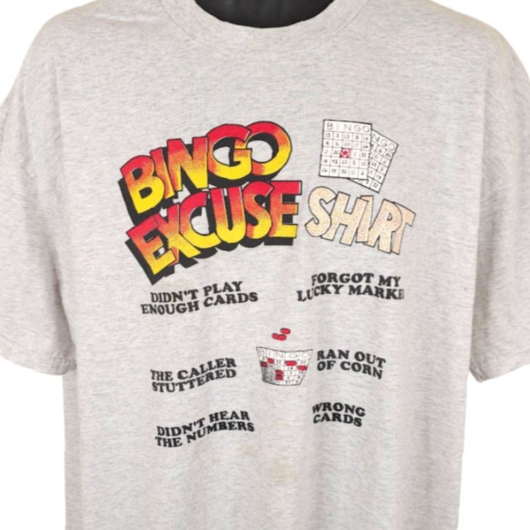 Hanes VINTAGE Hanes T-Shirt Mens XL Gray 90s Funny Humor Joke Bingo Excuse Shirt Size US XL / EU 56 / 4 - 2 Thumbnail