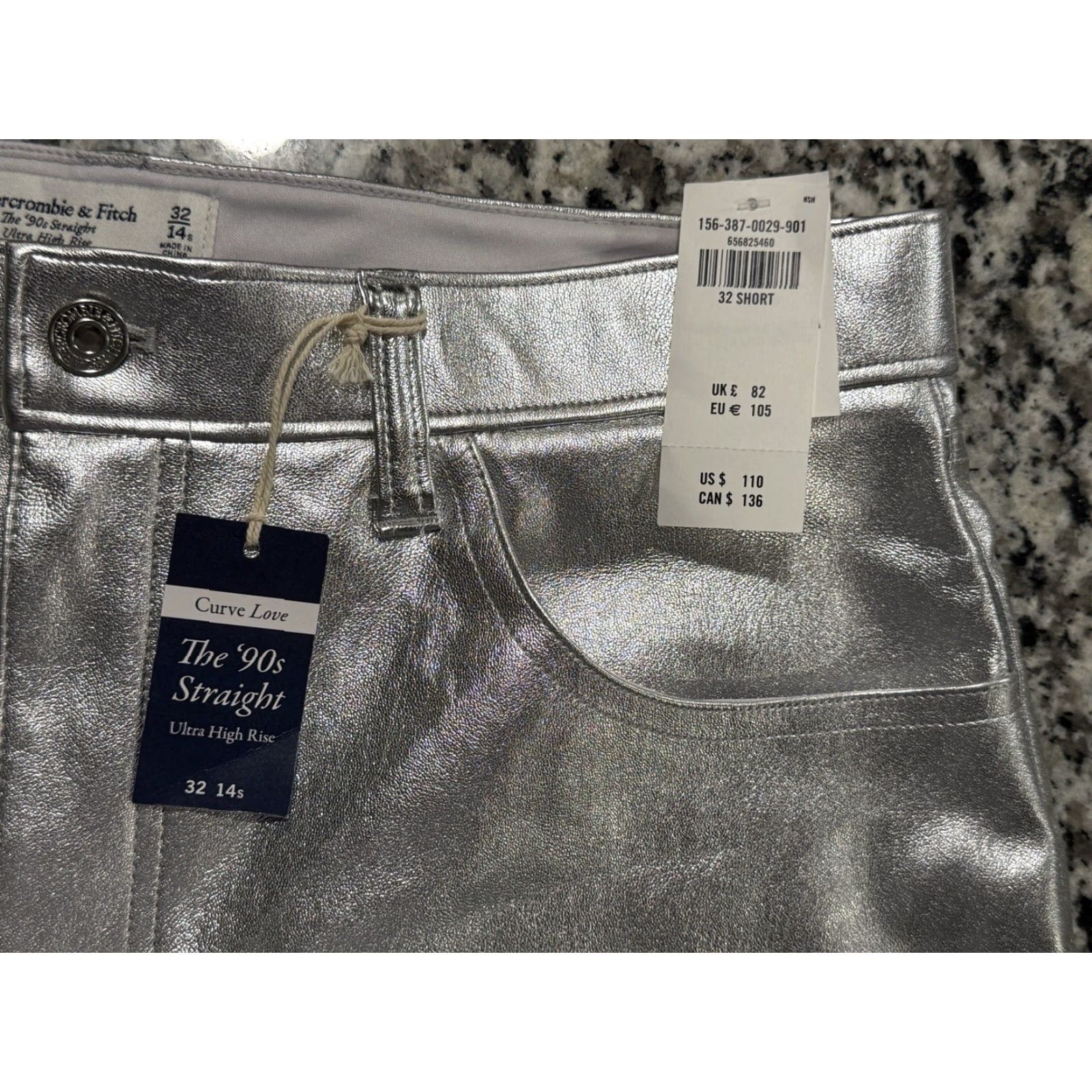 Abercrombie & Fitch VINTAGE Abercrombie & Fitch Metallic Silver Curve Love Ultra High Rise 90s Straight Jeans Women Size 24" / US 00 / IT 34 - 7 Thumbnail
